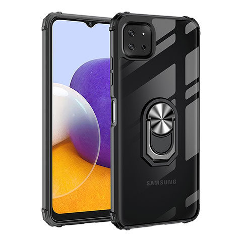 Coque Contour Silicone et Plastique Housse Etui Mat avec Magnetique Support Bague Anneau MQ2 pour Samsung Galaxy A22 5G Argent et Noir