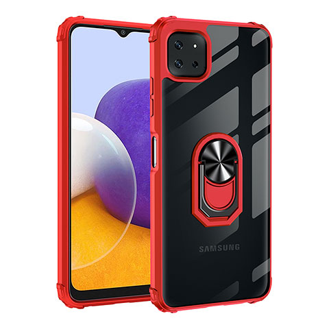 Coque Contour Silicone et Plastique Housse Etui Mat avec Magnetique Support Bague Anneau MQ2 pour Samsung Galaxy A22 5G Rouge