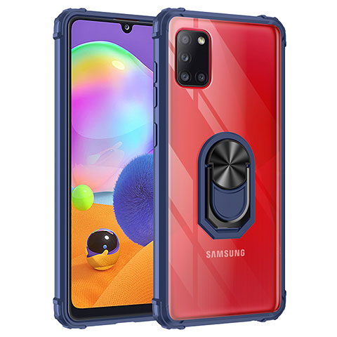 Coque Contour Silicone et Plastique Housse Etui Mat avec Magnetique Support Bague Anneau MQ2 pour Samsung Galaxy A31 Bleu