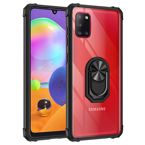 Coque Contour Silicone et Plastique Housse Etui Mat avec Magnetique Support Bague Anneau MQ2 pour Samsung Galaxy A31 Noir