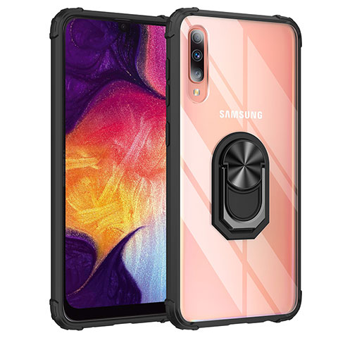 Coque Contour Silicone et Plastique Housse Etui Mat avec Magnetique Support Bague Anneau MQ2 pour Samsung Galaxy A50 Noir