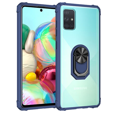 Coque Contour Silicone et Plastique Housse Etui Mat avec Magnetique Support Bague Anneau MQ2 pour Samsung Galaxy A51 5G Bleu