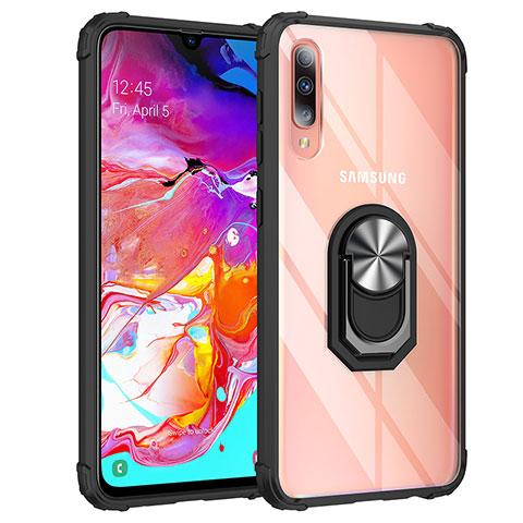 Coque Contour Silicone et Plastique Housse Etui Mat avec Magnetique Support Bague Anneau MQ2 pour Samsung Galaxy A70 Argent et Noir