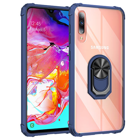 Coque Contour Silicone et Plastique Housse Etui Mat avec Magnetique Support Bague Anneau MQ2 pour Samsung Galaxy A70 Bleu