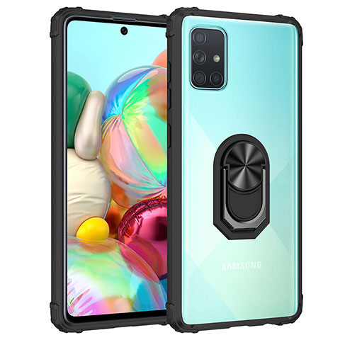 Coque Contour Silicone et Plastique Housse Etui Mat avec Magnetique Support Bague Anneau MQ2 pour Samsung Galaxy A71 5G Noir