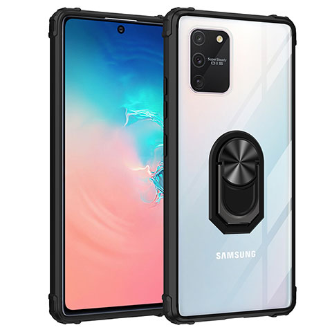 Coque Contour Silicone et Plastique Housse Etui Mat avec Magnetique Support Bague Anneau MQ2 pour Samsung Galaxy A91 Noir