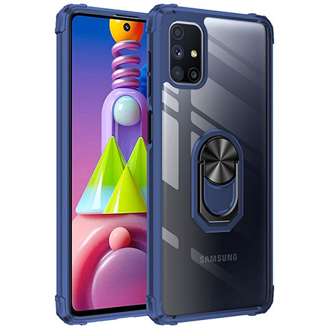 Coque Contour Silicone et Plastique Housse Etui Mat avec Magnetique Support Bague Anneau MQ2 pour Samsung Galaxy M51 Bleu