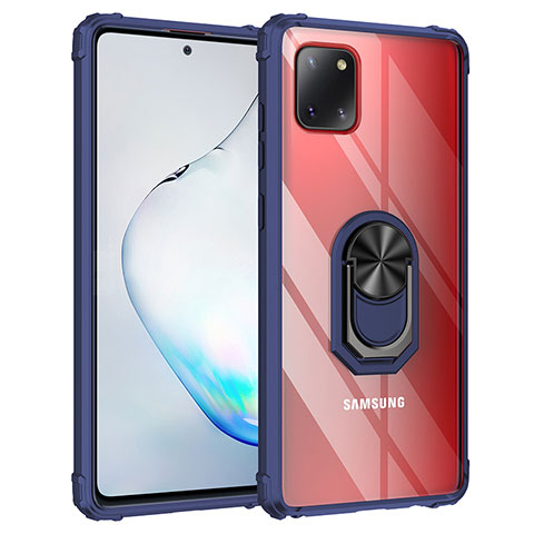 Coque Contour Silicone et Plastique Housse Etui Mat avec Magnetique Support Bague Anneau MQ2 pour Samsung Galaxy M60s Bleu