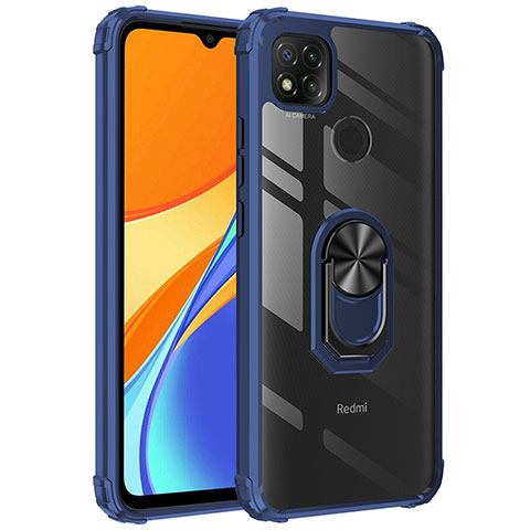 Coque Contour Silicone et Plastique Housse Etui Mat avec Magnetique Support Bague Anneau MQ2 pour Xiaomi POCO C3 Bleu