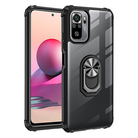 Coque Contour Silicone et Plastique Housse Etui Mat avec Magnetique Support Bague Anneau MQ2 pour Xiaomi Poco M5S Argent et Noir