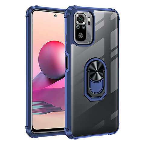 Coque Contour Silicone et Plastique Housse Etui Mat avec Magnetique Support Bague Anneau MQ2 pour Xiaomi Poco M5S Bleu