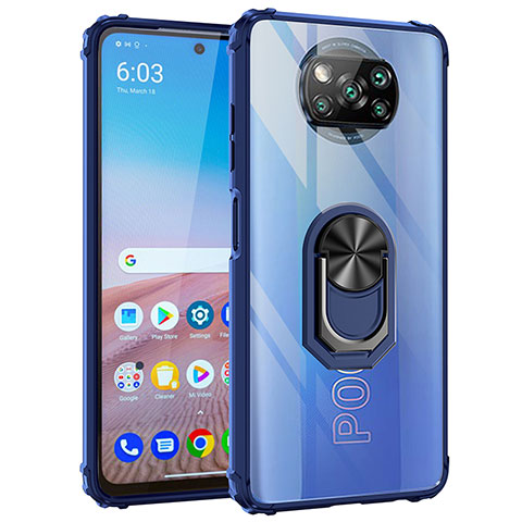 Coque Contour Silicone et Plastique Housse Etui Mat avec Magnetique Support Bague Anneau MQ2 pour Xiaomi Poco X3 Pro Bleu