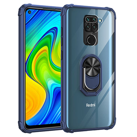 Coque Contour Silicone et Plastique Housse Etui Mat avec Magnetique Support Bague Anneau MQ2 pour Xiaomi Redmi Note 9 Bleu