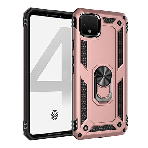 Coque Contour Silicone et Plastique Housse Etui Mat avec Magnetique Support Bague Anneau MQ3 pour Google Pixel 4 Or Rose