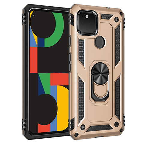 Coque Contour Silicone et Plastique Housse Etui Mat avec Magnetique Support Bague Anneau MQ3 pour Google Pixel 4a 5G Or