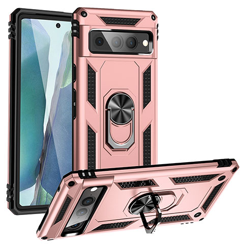 Coque Contour Silicone et Plastique Housse Etui Mat avec Magnetique Support Bague Anneau MQ3 pour Google Pixel 7 Pro 5G Or Rose