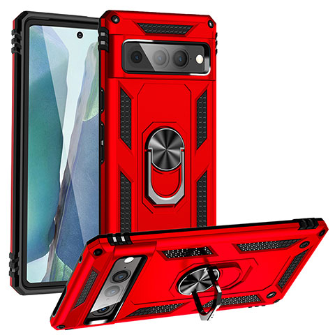 Coque Contour Silicone et Plastique Housse Etui Mat avec Magnetique Support Bague Anneau MQ3 pour Google Pixel 7 Pro 5G Rouge