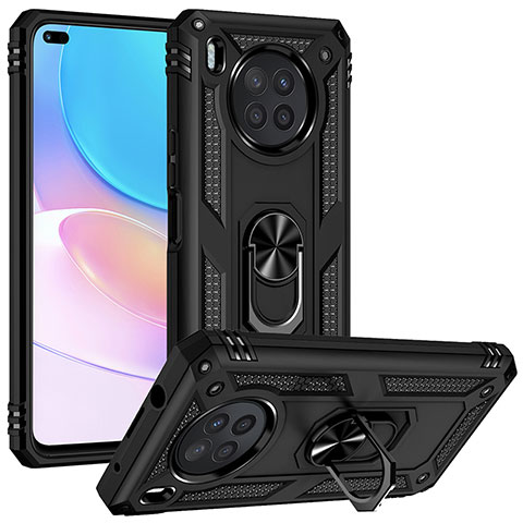 Coque Contour Silicone et Plastique Housse Etui Mat avec Magnetique Support Bague Anneau MQ3 pour Huawei Nova 8i Noir