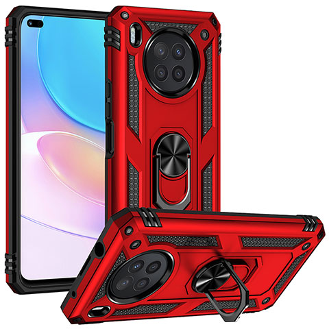 Coque Contour Silicone et Plastique Housse Etui Mat avec Magnetique Support Bague Anneau MQ3 pour Huawei Nova 8i Rouge