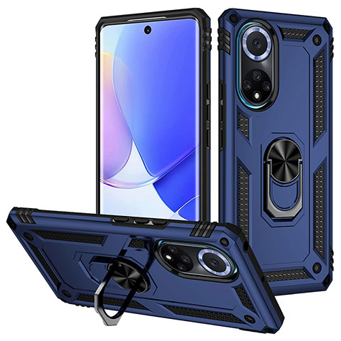 Coque Contour Silicone et Plastique Housse Etui Mat avec Magnetique Support Bague Anneau MQ3 pour Huawei Nova 9 Bleu