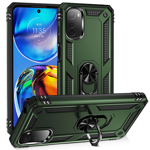 Coque Contour Silicone et Plastique Housse Etui Mat avec Magnetique Support Bague Anneau MQ3 pour Motorola Moto E32 Vert