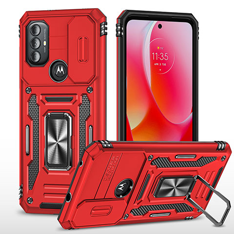 Coque Contour Silicone et Plastique Housse Etui Mat avec Magnetique Support Bague Anneau MQ3 pour Motorola Moto G Play (2023) Rouge