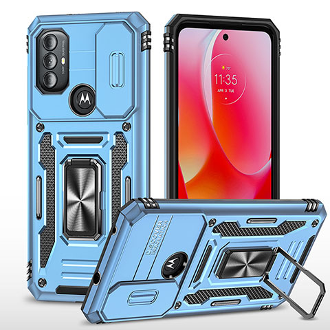 Coque Contour Silicone et Plastique Housse Etui Mat avec Magnetique Support Bague Anneau MQ3 pour Motorola Moto G Play Gen 2 Bleu Clair