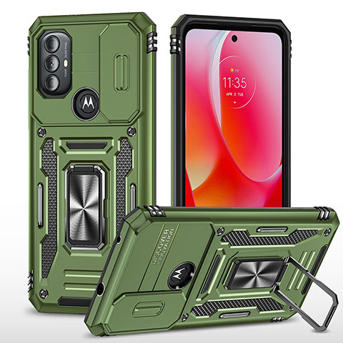 Coque Contour Silicone et Plastique Housse Etui Mat avec Magnetique Support Bague Anneau MQ3 pour Motorola Moto G Power (2022) Vert Nuit