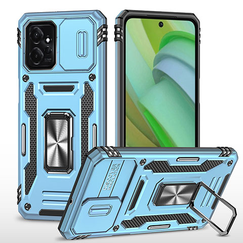 Coque Contour Silicone et Plastique Housse Etui Mat avec Magnetique Support Bague Anneau MQ3 pour Motorola Moto G Power 5G (2023) Bleu Clair