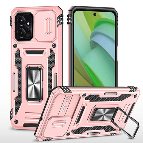 Coque Contour Silicone et Plastique Housse Etui Mat avec Magnetique Support Bague Anneau MQ3 pour Motorola Moto G Power 5G (2023) Or Rose