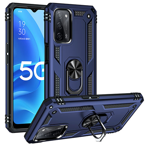 Coque Contour Silicone et Plastique Housse Etui Mat avec Magnetique Support Bague Anneau MQ3 pour Oppo A53s 5G Bleu