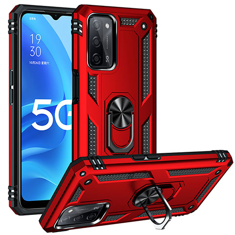 Coque Contour Silicone et Plastique Housse Etui Mat avec Magnetique Support Bague Anneau MQ3 pour Oppo A53s 5G Rouge