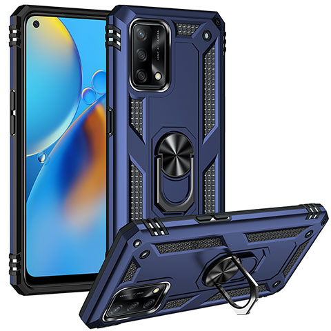 Coque Contour Silicone et Plastique Housse Etui Mat avec Magnetique Support Bague Anneau MQ3 pour Oppo A74 4G Bleu