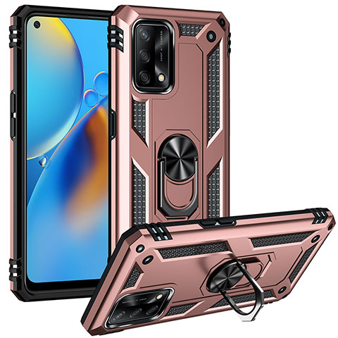 Coque Contour Silicone et Plastique Housse Etui Mat avec Magnetique Support Bague Anneau MQ3 pour Oppo A74 4G Or Rose