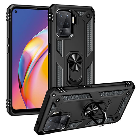 Coque Contour Silicone et Plastique Housse Etui Mat avec Magnetique Support Bague Anneau MQ3 pour Oppo A94 4G Noir