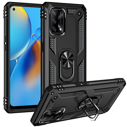 Coque Contour Silicone et Plastique Housse Etui Mat avec Magnetique Support Bague Anneau MQ3 pour Oppo A95 4G Noir