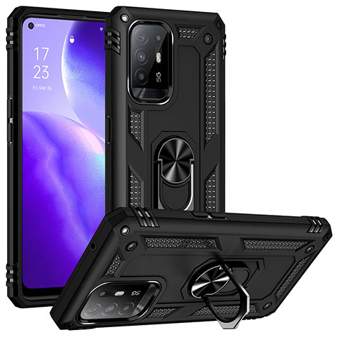 Coque Contour Silicone et Plastique Housse Etui Mat avec Magnetique Support Bague Anneau MQ3 pour Oppo A95 5G Noir