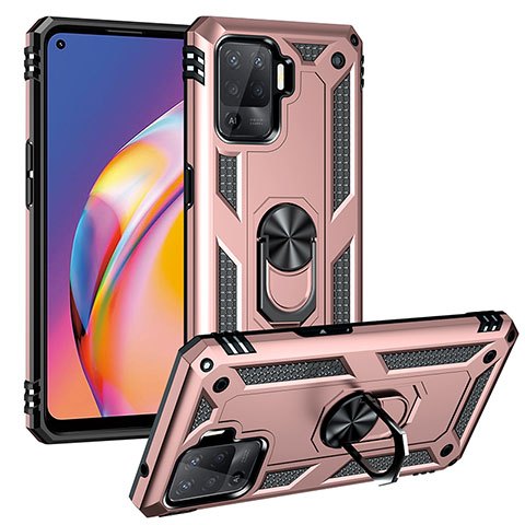 Coque Contour Silicone et Plastique Housse Etui Mat avec Magnetique Support Bague Anneau MQ3 pour Oppo F19 Pro Or Rose