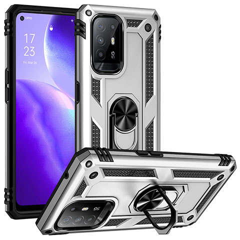 Coque Contour Silicone et Plastique Housse Etui Mat avec Magnetique Support Bague Anneau MQ3 pour Oppo F19 Pro+ Plus 5G Argent