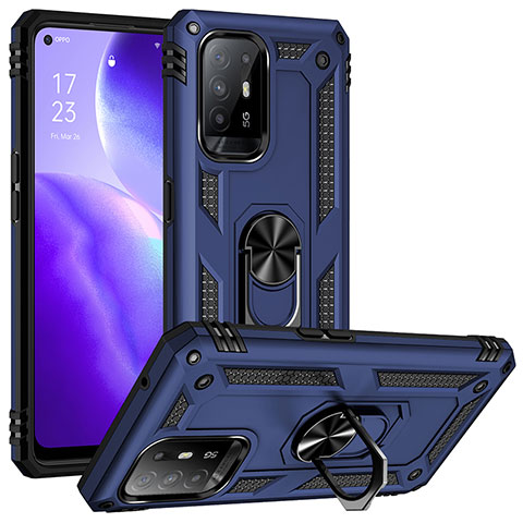 Coque Contour Silicone et Plastique Housse Etui Mat avec Magnetique Support Bague Anneau MQ3 pour Oppo F19 Pro+ Plus 5G Bleu