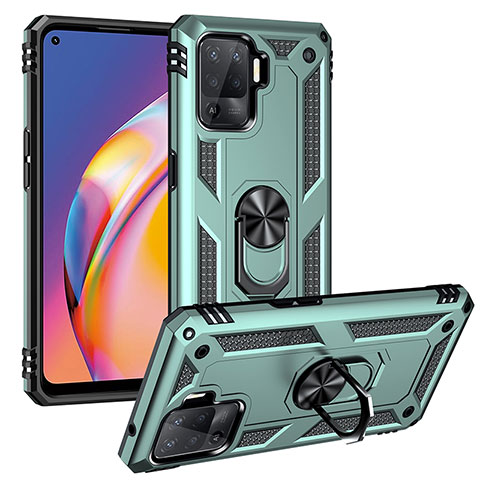 Coque Contour Silicone et Plastique Housse Etui Mat avec Magnetique Support Bague Anneau MQ3 pour Oppo F19 Pro Vert