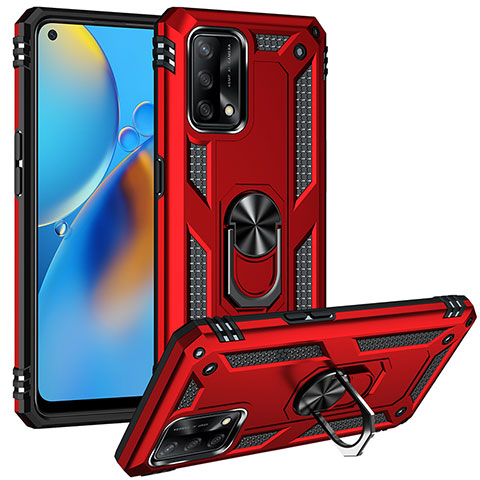 Coque Contour Silicone et Plastique Housse Etui Mat avec Magnetique Support Bague Anneau MQ3 pour Oppo F19 Rouge