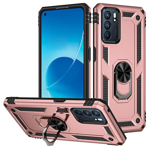 Coque Contour Silicone et Plastique Housse Etui Mat avec Magnetique Support Bague Anneau MQ3 pour Oppo Reno6 5G Or Rose