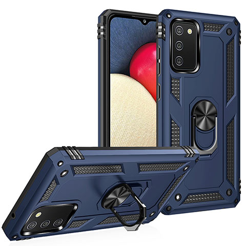 Coque Contour Silicone et Plastique Housse Etui Mat avec Magnetique Support Bague Anneau MQ3 pour Samsung Galaxy A02s Bleu