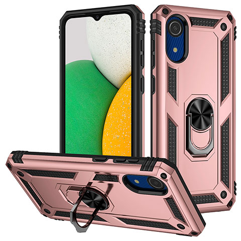 Coque Contour Silicone et Plastique Housse Etui Mat avec Magnetique Support Bague Anneau MQ3 pour Samsung Galaxy A03 Core Or Rose