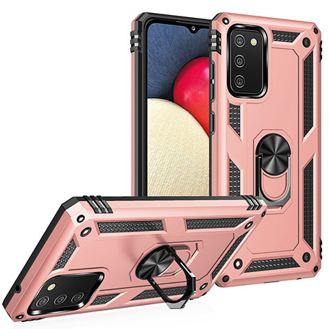 Coque Contour Silicone et Plastique Housse Etui Mat avec Magnetique Support Bague Anneau MQ3 pour Samsung Galaxy A03s Or Rose