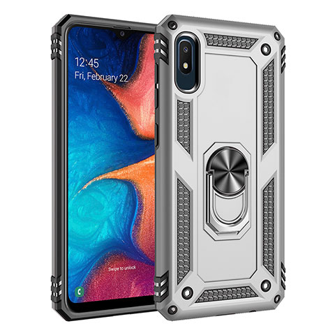 Coque Contour Silicone et Plastique Housse Etui Mat avec Magnetique Support Bague Anneau MQ3 pour Samsung Galaxy A10e Argent