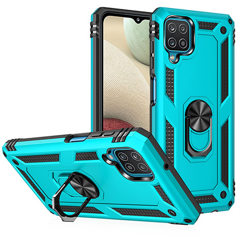 Coque Contour Silicone et Plastique Housse Etui Mat avec Magnetique Support Bague Anneau MQ3 pour Samsung Galaxy A12 5G Cyan