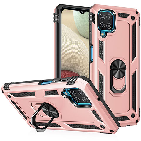 Coque Contour Silicone et Plastique Housse Etui Mat avec Magnetique Support Bague Anneau MQ3 pour Samsung Galaxy A12 Or Rose