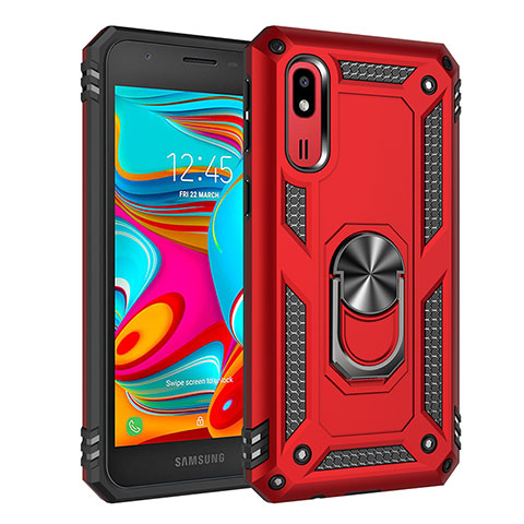 Coque Contour Silicone et Plastique Housse Etui Mat avec Magnetique Support Bague Anneau MQ3 pour Samsung Galaxy A2 Core A260F A260G Rouge